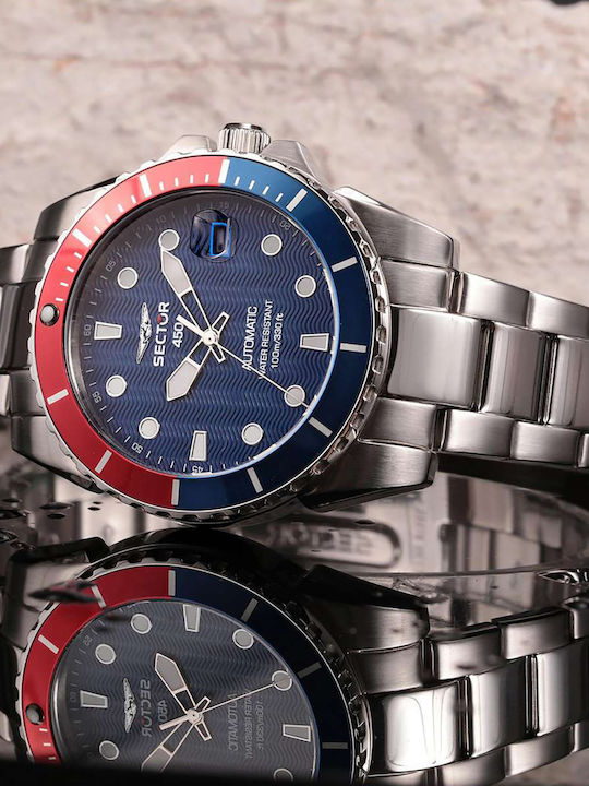 Sector Ανδρικό Ρολόι 41mm Αυτόματο με Ασημί Μεταλλικό Μπρασελέ