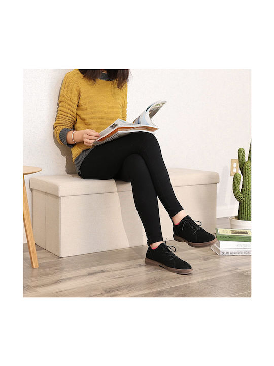 Taburet cu Spațiu de Depozitare Îmbrăcat în Țesătură Bej 110x38x38cm