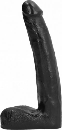 All Black Luis Glass Dildo with Scrotum Black 21cm