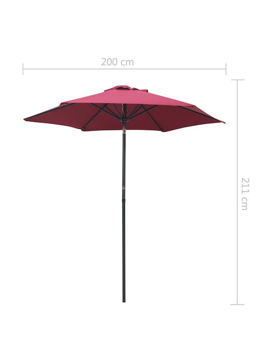 Round Aluminum Parasol Burgundy Diameter 2m