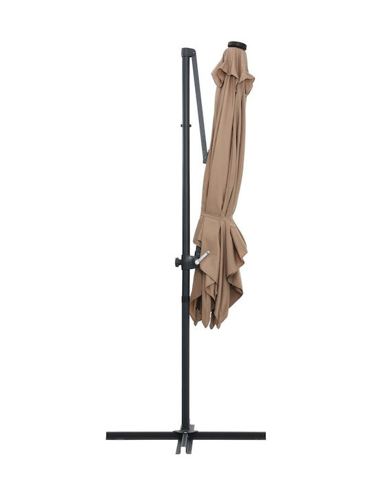 Professional Umbrella Hanging Square Metal Taupe with Base & LED Lighting 2.5x2.5m 46995