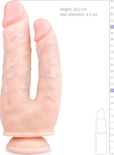 Easytoys Διπλό Dildo με Βεντούζα Flesh 25cm
