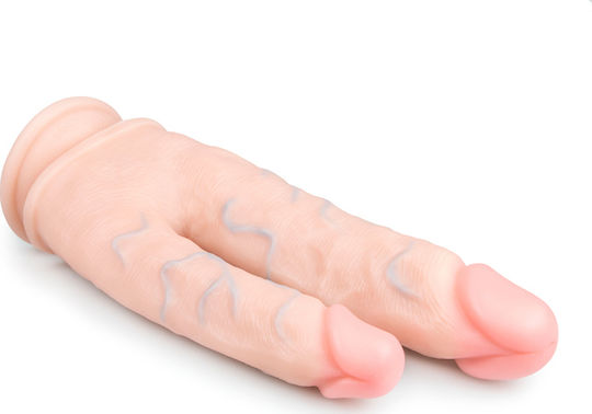 Easytoys Διπλό Dildo με Βεντούζα Flesh 25cm