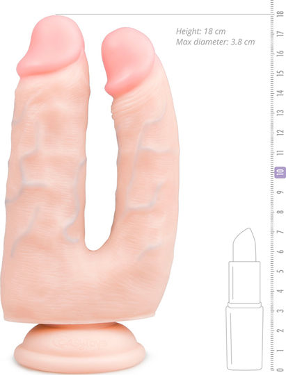 Easytoys Διπλό Dildo με Βεντούζα Flesh 15cm