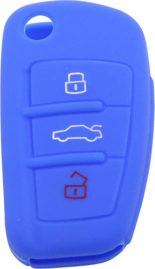Silicone Car Key Cover Case with 3 Buttons for Audi Blue