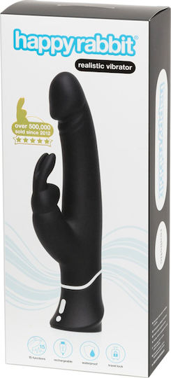 Happy Rabbit Realistic Vibrator Δονητής Rabbit 25.4cm Black