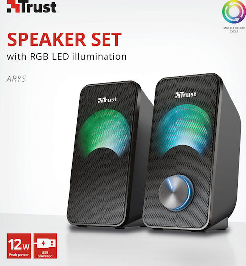 Trust Arys RGB Compact 2.0 Speaker Set Difuzoare de Calculator 2.0 cu Iluminare RGB și Putere 12W în Negru Culoare