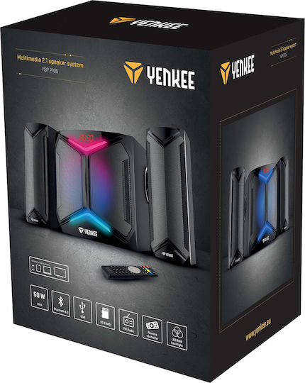 Yenkee YSP 2105 Ασύρματα Ηχεία Υπολογιστή 2.1 με RGB Φωτισμό και Bluetooth Ισχύος 50W σε Μαύρο Χρώμα