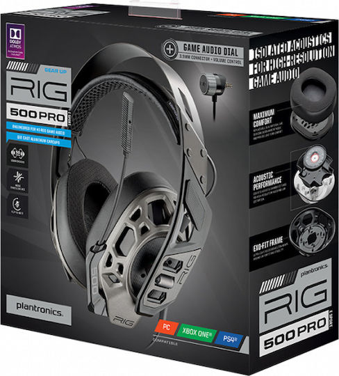 Plantronics RIG 500 PRO Esports Over Ear Gaming Headset με σύνδεση 3.5mm Γκρι