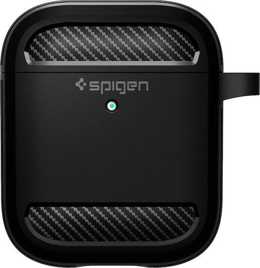 Spigen Rugged Armor Θήκη Σιλικόνης με Γάντζο σε Μαύρο χρώμα για Apple AirPods