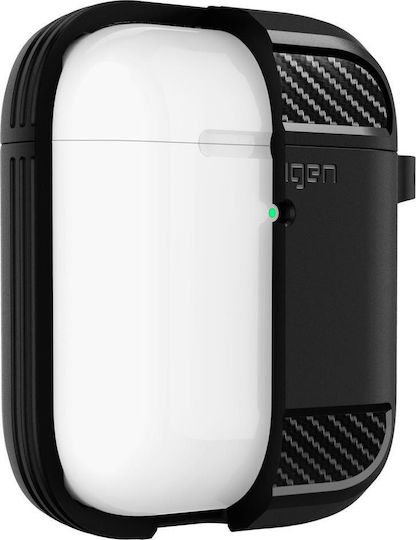 Spigen Rugged Armor Θήκη Σιλικόνης με Γάντζο σε Μαύρο χρώμα για Apple AirPods