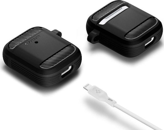 Spigen Rugged Armor Θήκη Σιλικόνης με Γάντζο σε Μαύρο χρώμα για Apple AirPods