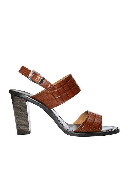 Paola Ferri Leather Women's Sandals with Ankle Strap Tabac Brown