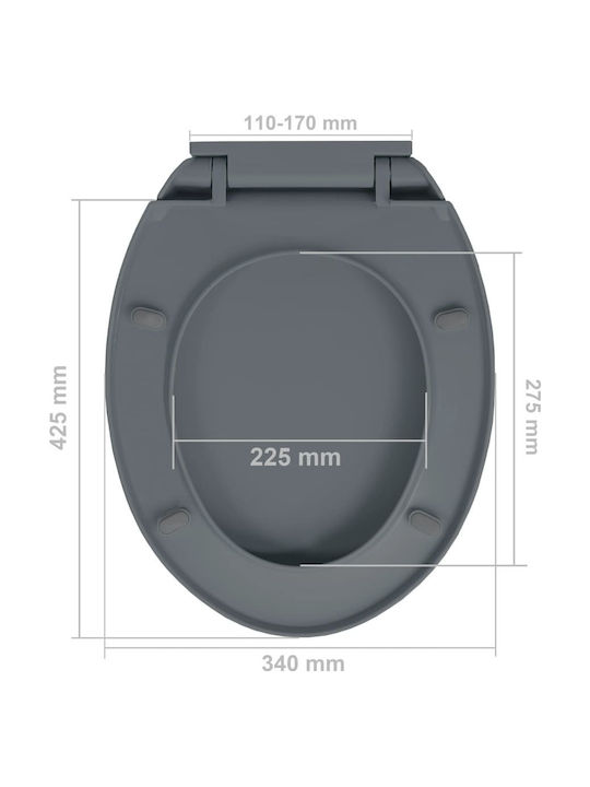 vidaXL Plastic Soft Close Toilet Slim Seat Gray 46cm