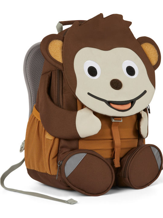 Affenzahn Large Friend Monkey Σχολική Τσάντα Πλάτης Νηπιαγωγείου Καφέ με Θήκη για Παγούρι 8lt