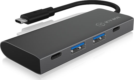 Icy Box USB 3.1 Хъб 4 порта с връзка USB-C Сив