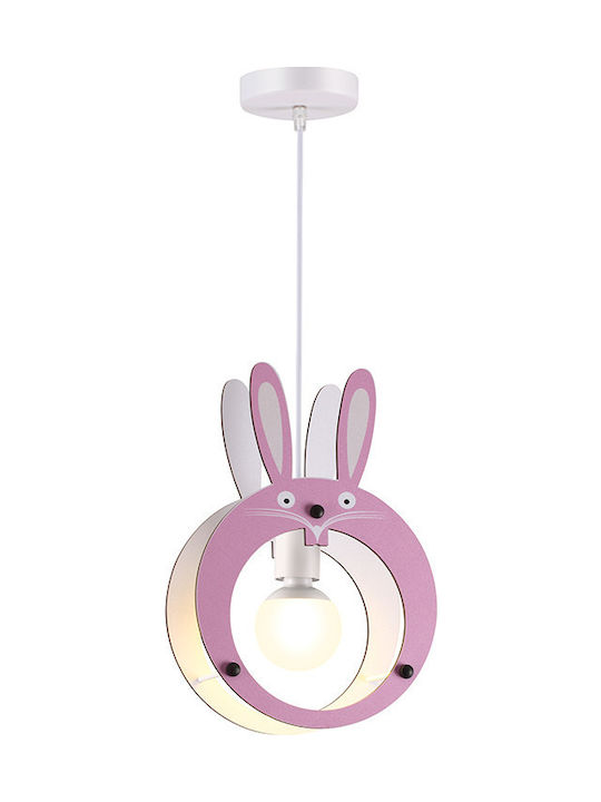 Aca Kids Wooden Single Ceiling Light E27 Bunny Pink 40W 24cm