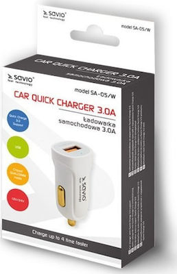 Savio Car Charger White Total Intensity 3A Fast Charging with a Port USB