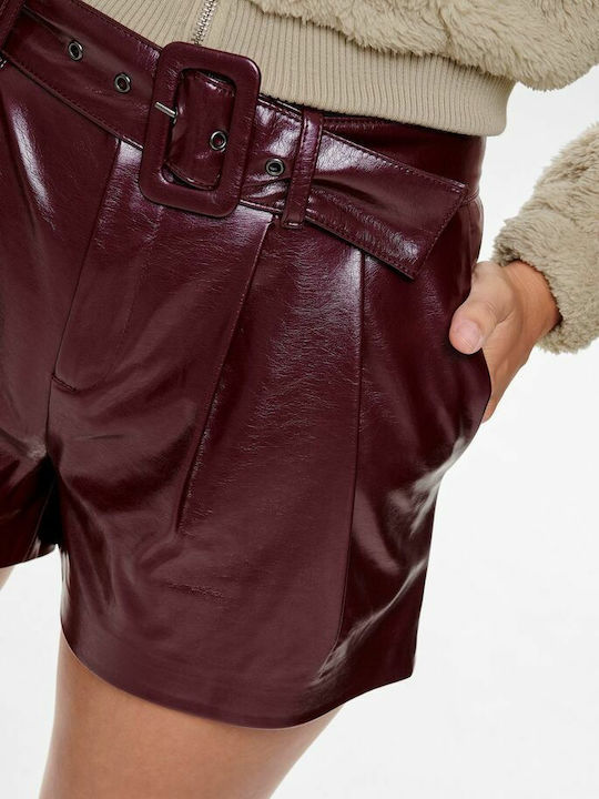 Only Women's Leather Shorts Burgundy