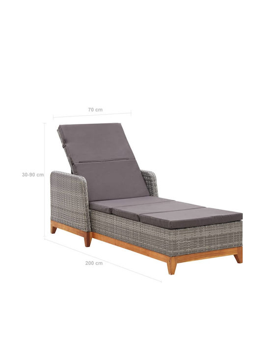 Liegestuhl-Bett Einzel Rattan mit Kissen Gray 200x70x30cm.