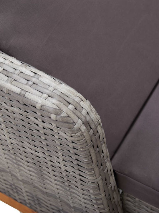 Liegestuhl-Bett Einzel Rattan mit Kissen Gray 200x70x30cm.