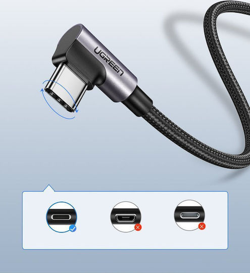 Ugreen US284 Angle (90°) / Braided USB 2.0 Cable USB-C Male - USB-A 18W Black 1m 50941