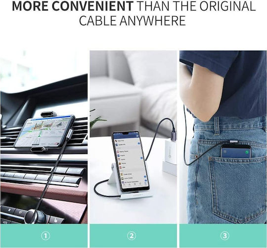 Ugreen US284 Angle (90°) / Braided USB 2.0 Cable USB-C Male - USB-A 18W Black 1m 50941