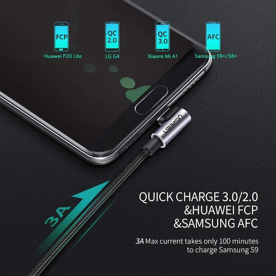 Ugreen US284 Angle (90°) / Braided USB 2.0 Cable USB-C Male - USB-A 18W Black 1m 50941
