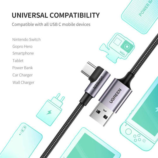 Ugreen US284 Angle (90°) / Braided USB 2.0 Cable USB-C Male - USB-A 18W Black 1m 50941
