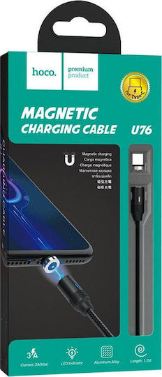 Hoco Cablu USB 2.0 USB-C Masculin - USB-A 15W Negru 1.2m Fresh Braided LED Magnetic U76