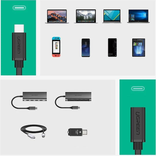 Ugreen USB 3.1 Video Cable USB-C male - USB-C female 60W PD Μαύρο 0.5m 40574