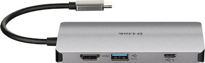 D-Link USB-C Docking Station with HDMI 4K PD Ethernet Silver (DUB-M810)