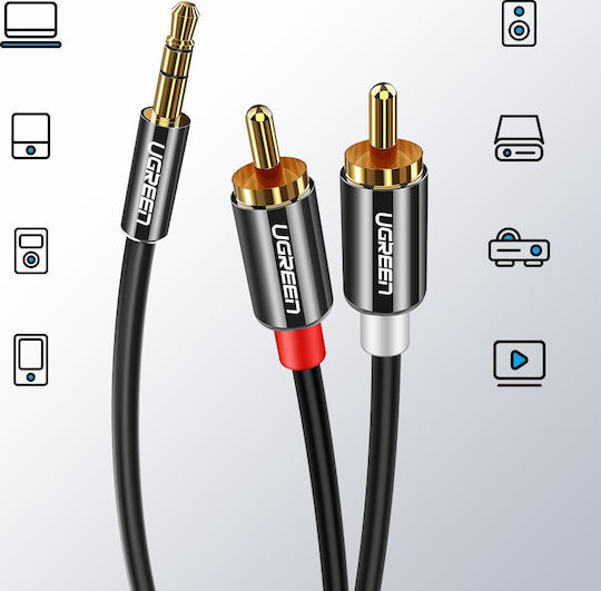 Ugreen Καλώδιο Ήχου 3.5mm male - RCA male Μαύρο 1m με Επίχρυσους Ακροδέκτες 10749