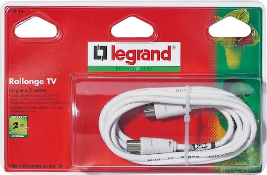 Legrand Cablu Antenă Coaxial de sex masculin - Coaxial de sex feminin Alb 2m (091024)