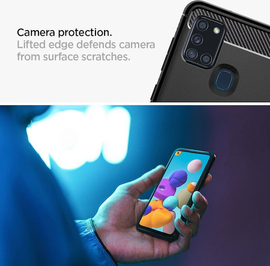 Spigen Rugged Armor Задна корица Силикон 2мм Черен (Galaxy A21s)