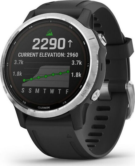 Garmin Fenix 6S Solar Stainless Steel 42mm Waterproof Smartwatch with Heart Rate Monitor (Silver with Black Band)