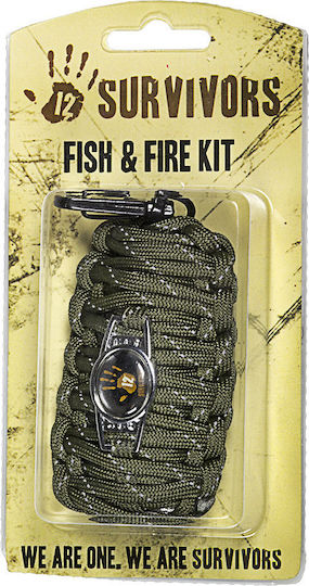 12 Survivors Fish & Fire with Knife, Fishing Set, Rope & Sewing Snaps