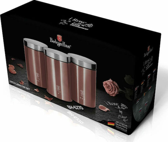 Berlinger Haus i-Rose Collection Σετ 3τμχ Βάζα για Τσάι / Ζάχαρη / Καφέ με Καπάκι από Ανοξείδωτο Ατσάλι 1900ml