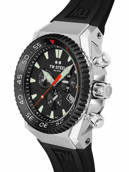 TW Steel Ace Diver Ανδρικό Ρολόι 44mm Χρονογράφος Μπαταρίας με Μαύρο Καουτσούκ Λουράκι