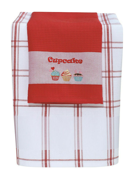 Das Home Kitchen Towel from 100% Cotton in Red Colour 45x70cm 2 Pieces