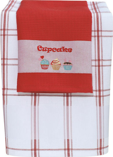 Das Home Kitchen Towel from 100% Cotton in Red Colour 45x70cm 2 Pieces