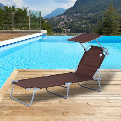 Outsunny Foldable Metallic Beach Sunbed Brown with Shader 187x58x27cm 84B-001BN