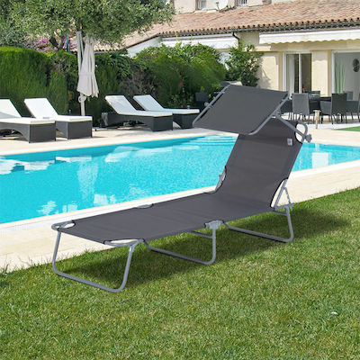 Outsunny Foldable Metallic Beach Sunbed Gray with Shader 187x58x27cm 84B-001GY