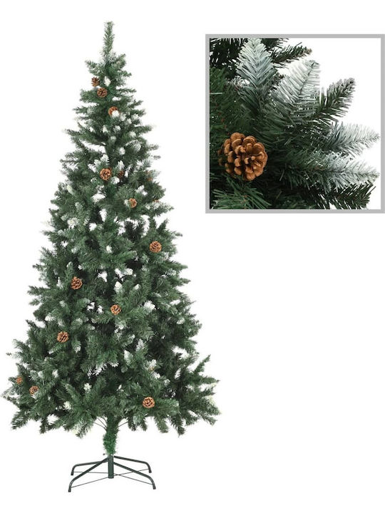 Christmas Green Tree with Metallic Base H210cm με Κουκουνάρια/Λευκό Γκλίτερ