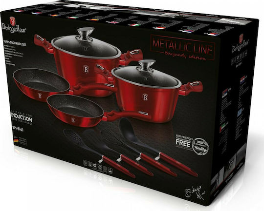 Berlinger Haus Metallic Line Set De Vase De Gătit Din Aluminiu Burgundy Collection Cu Acoperire Interioară Din Piatră 5 Piese