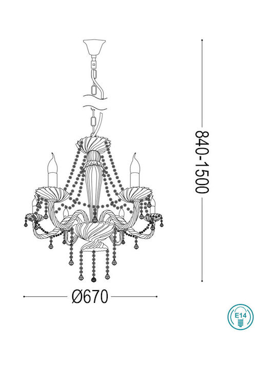 Ideal Lux Amadeus SP6 Chandelier Candlestick 6xE14 Transparent 168753