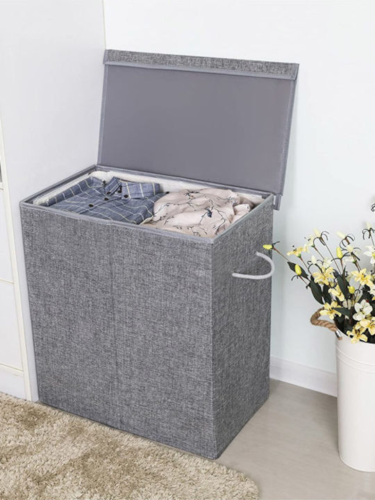 Songmics Laundry Basket Fabric Folding with Cap 60x36x66cm Gray 142lt with 2 Compartments