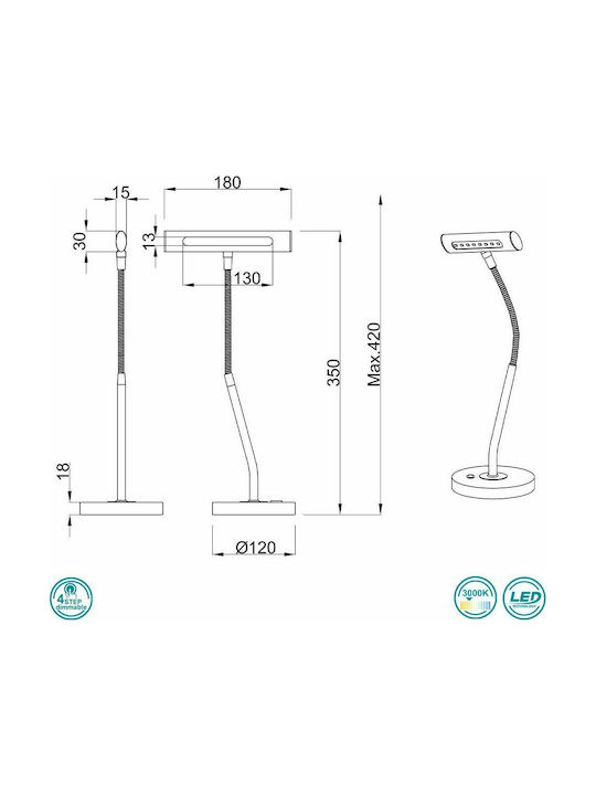 Trio Lighting Curtis LED Φωτιστικό Γραφείου με Εύκαμπτο Βραχίονα σε Χρυσό Χρώμα