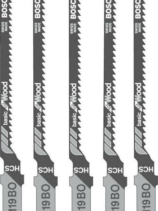Bosch T119BO Ленти за джиг-резачки Основни за дърво за Дърво 83мм 5бр
