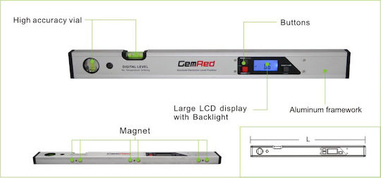 GemRed Three Buttons Digital Level Spirit Level Aluminum Electronic Magnetic 100cm with 2 Eyes